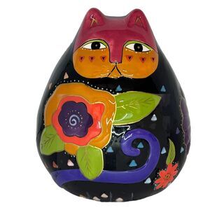 Laurel Burch Ceramic Black Cat with Flowers By Ganz For Bella Casa Shelf Sitter